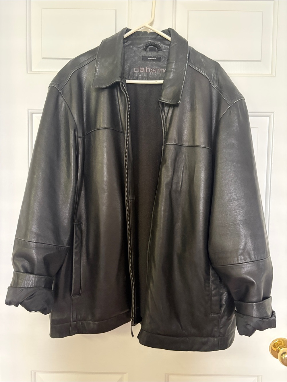 Vintage oversized collared Black Leather Jacket lambskin